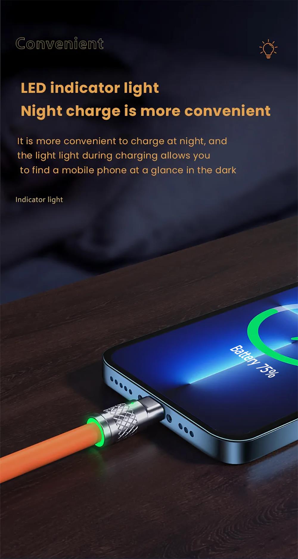 120W Zinc Alloy Super Fast Charging Cable For iPhone Lightning Samsung Type C Micro USB Cord 1.2m/47in, Picture 3